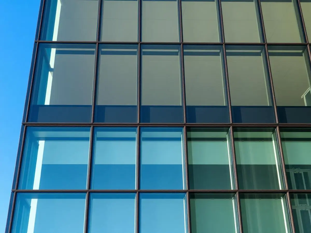 Commercial glass facade with solar control window film