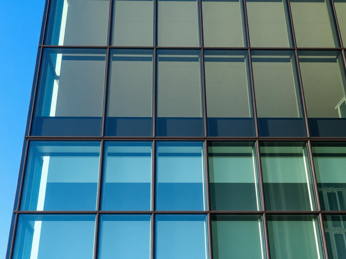 Commercial glass facade with solar control window film