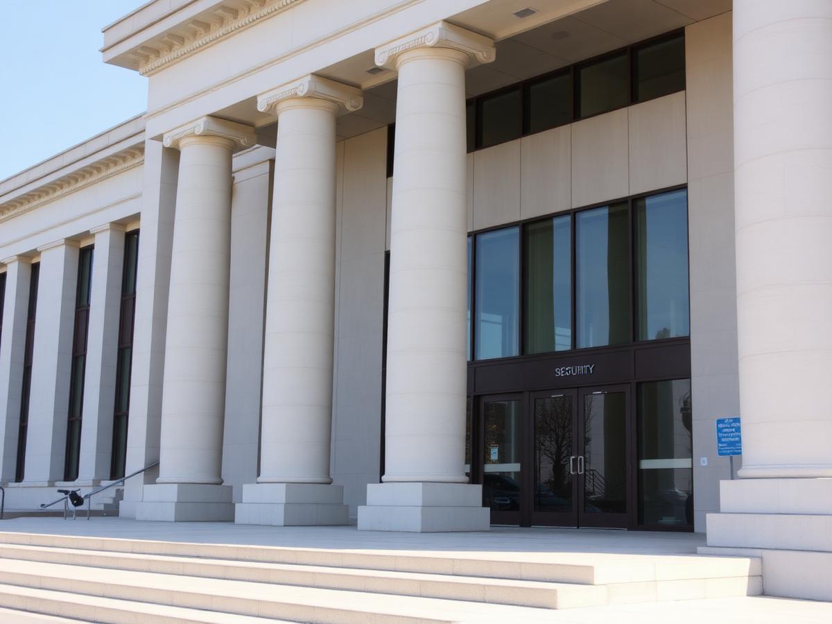 Government building with security window film on entrance glazing
